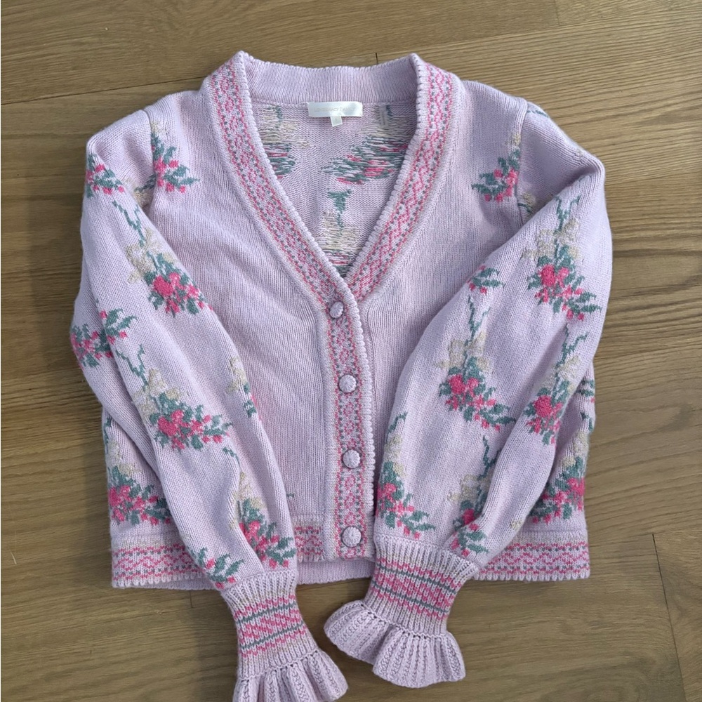 LoveShackFancy Lilac Floral Cardigan